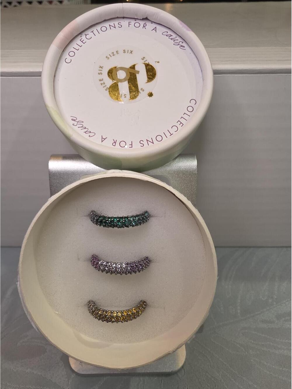 Bomb Party Collections For A Cause Trio of Multi-Colored Rings Size 6